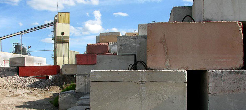 Stacked large cement blocks
