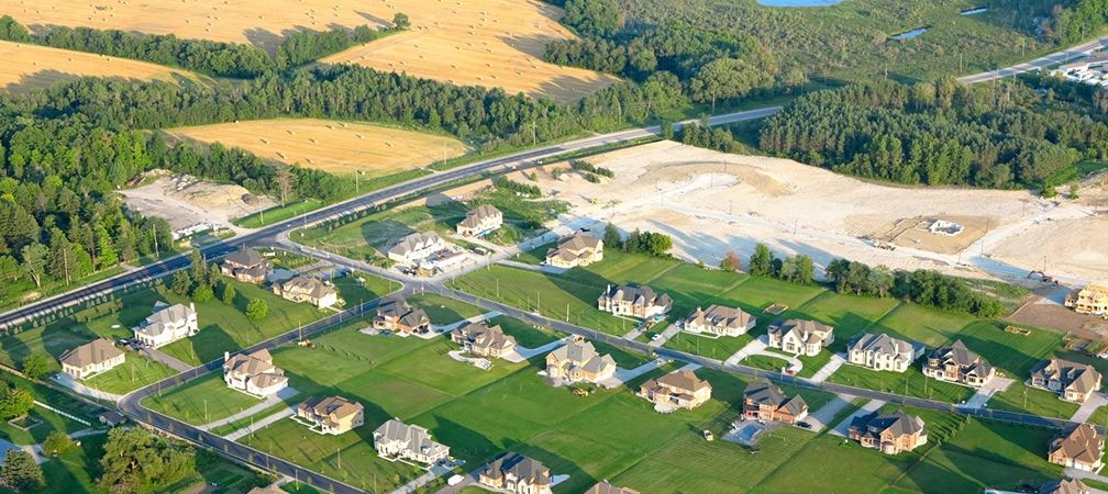 Aerial view of houses at Oak Ridges Moraine sprawl