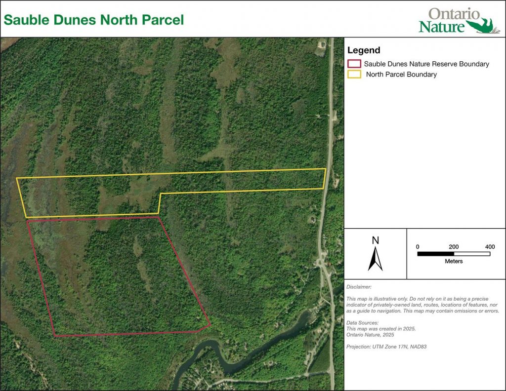 Sauble Dunes Nature Reserve boundary map displaying proposed North Sauble Dunes boundary area