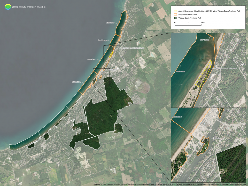 Photo of Wasaga Beach Provincial Park lands, including areas transferred to the Town of Wasaga Beach